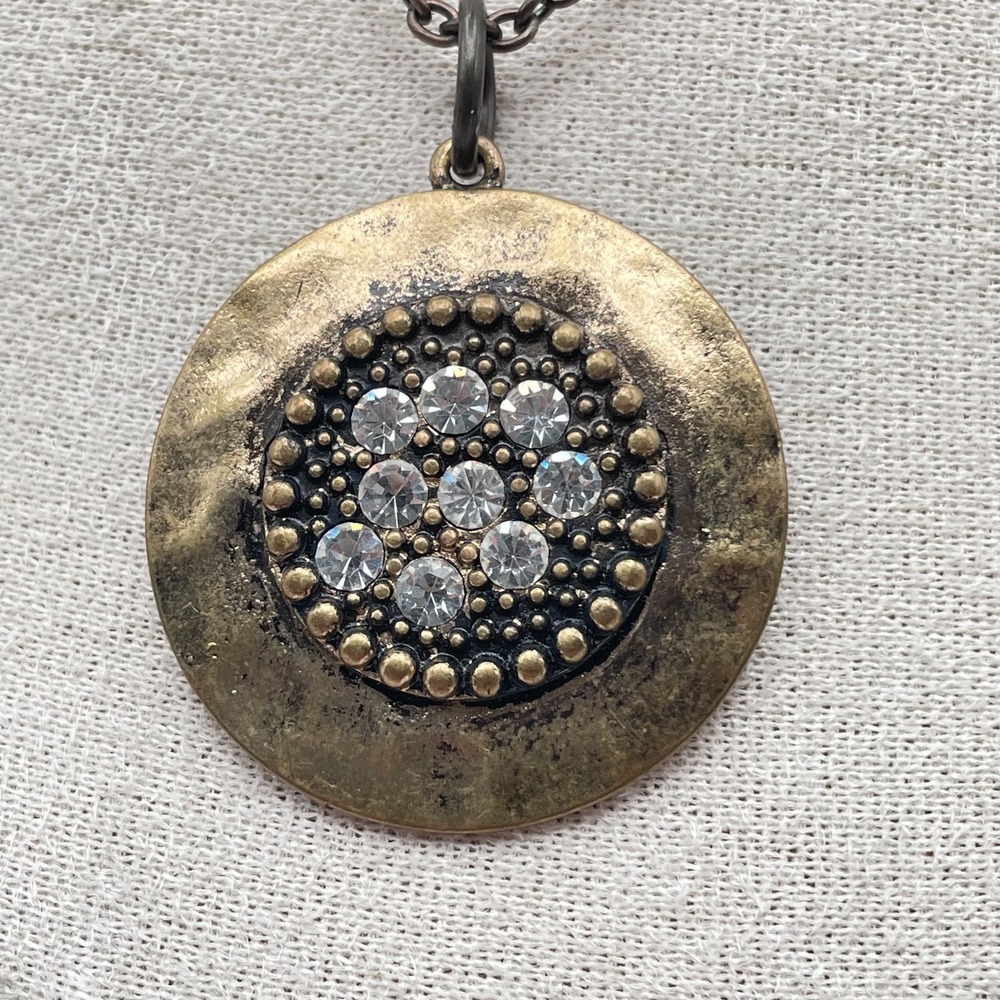 Vintage Gold-Tone Oval Link Chain Rhinestone Embellished Flower Pendant Necklace